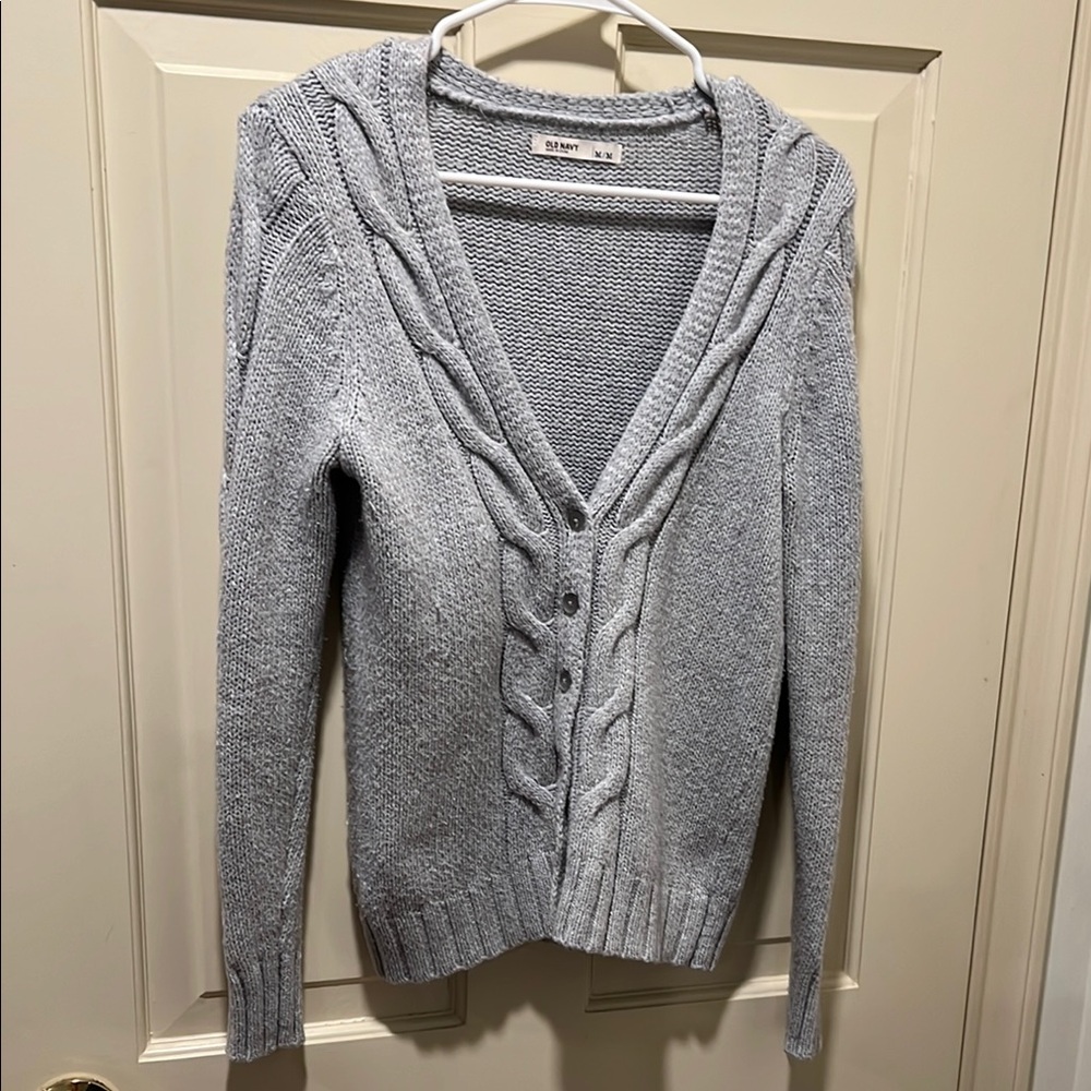 Old Navy Gray Cable Knit Cardigan Sweater